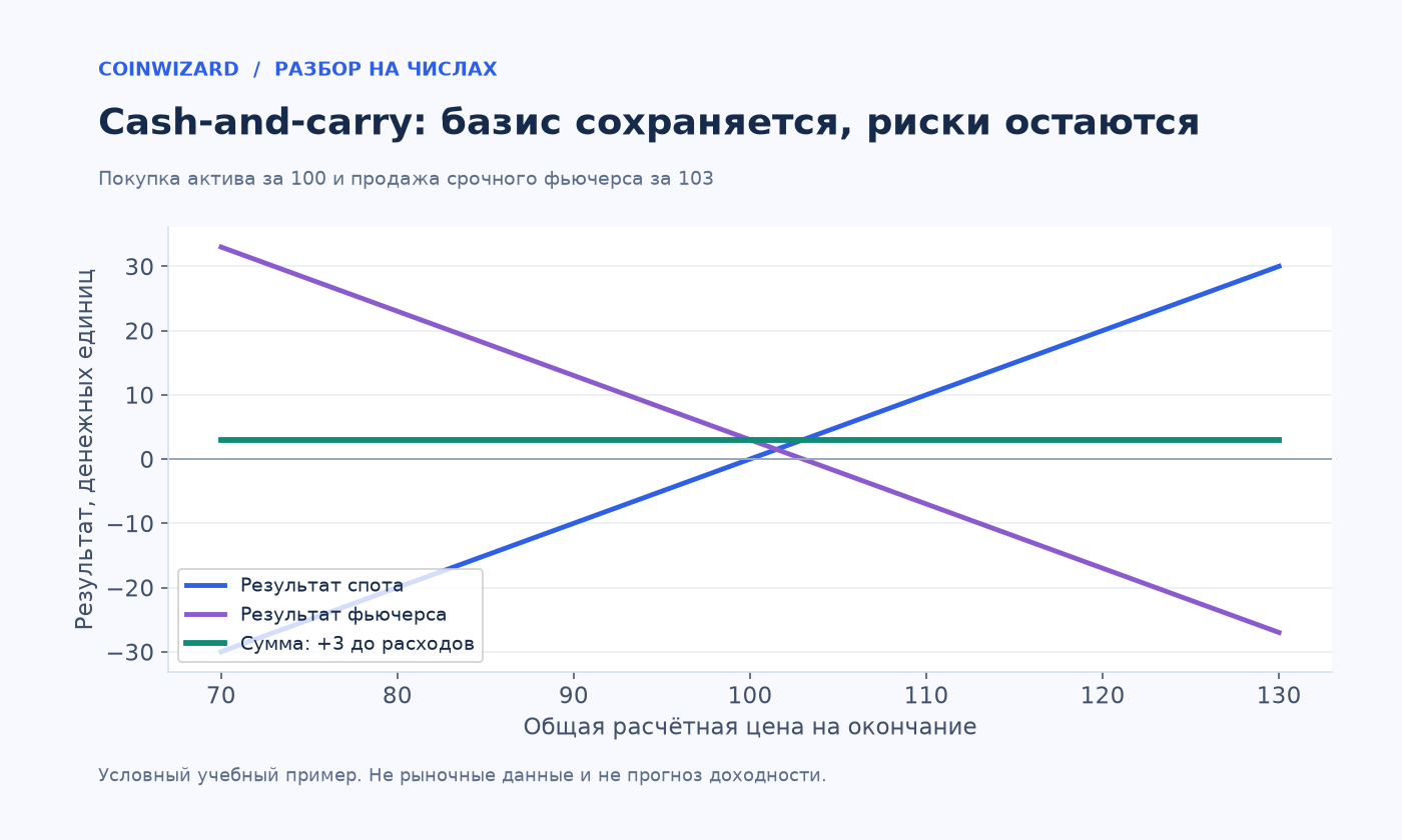 При цене от 70 до 130 сумма результатов спота и короткого фьючерса равна 3 до расходов.